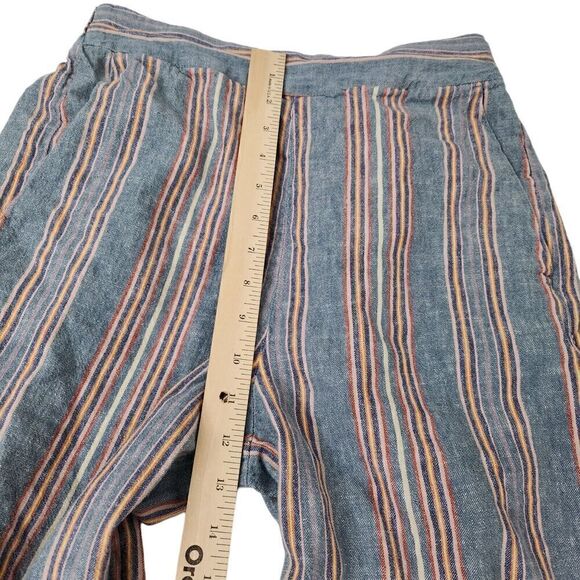Madewell Pants Small Blue Linen Side-Button Huston Pull-On Crop Rainbow Striped - Picture 10 of 11